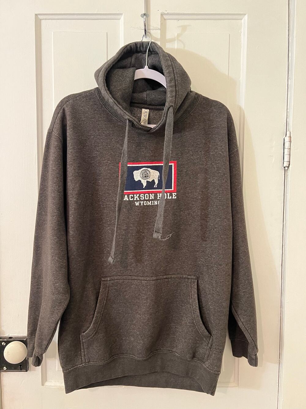 Ouray Jackson Hole Wyoming flag unisex medium sweatshirt hoodie gray pullover